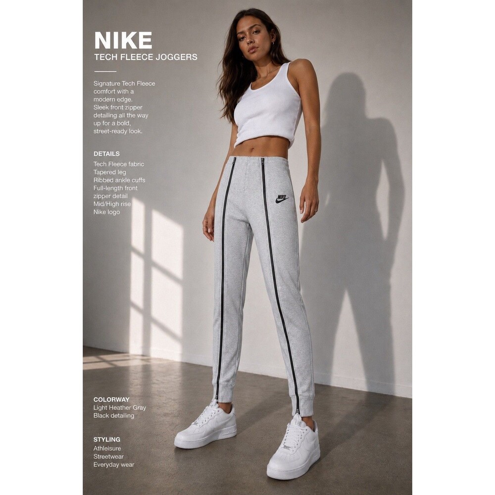 Nike Tech Fleece Womens Joggers Gray Double Zip Leg Techwear Pants Size S